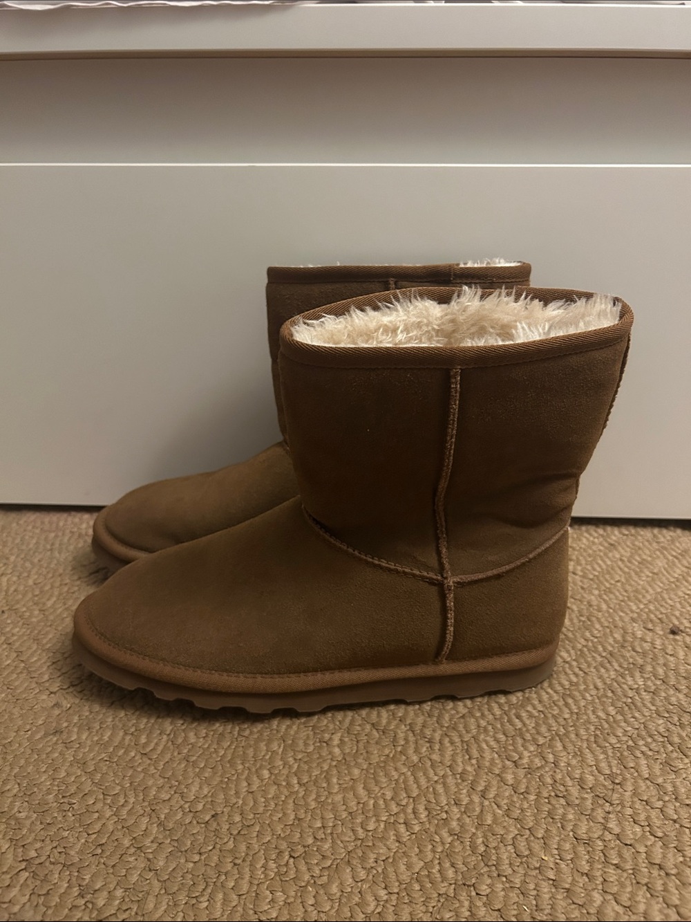 Womens Brown Faux-Suede Shearling Boots